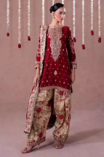 deep maroon heavily embroidered kurta set