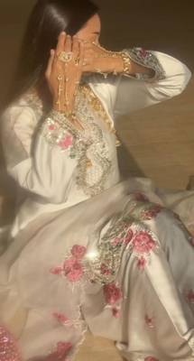 luxe pearl white satin patiala suit set  2