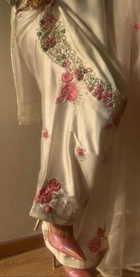 luxe pearl white satin patiala suit set  3