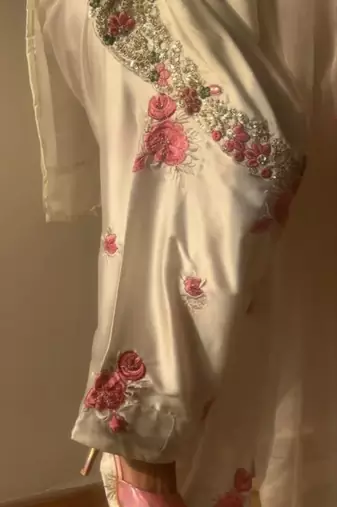 luxe pearl white satin patiala suit set 