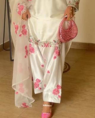 luxe pearl white satin patiala suit set  4