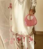 luxe pearl white satin patiala suit set 
