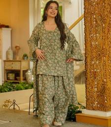 light olive floral printed cotton blend co-ord set