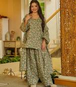 light olive floral printed cotton blend co-ord set