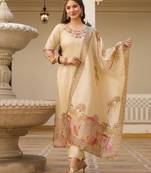 beige cotton silk kurta set