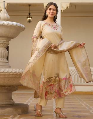 beige cotton silk kurta set 2
