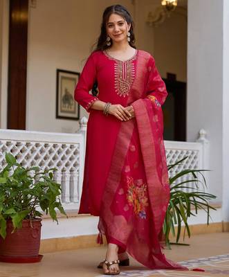 dark rani pink festive kurta set 1