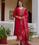 dark rani pink festive kurta set