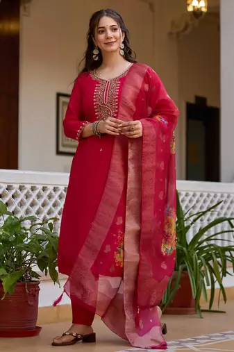 dark rani pink festive kurta set