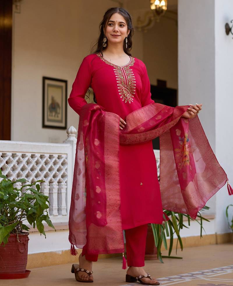 dark rani pink festive kurta set