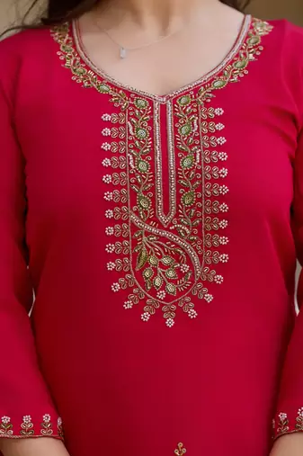 dark rani pink festive kurta set