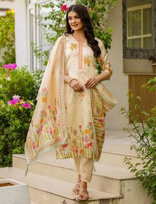 beige cotton silk embroidered kurta set 3