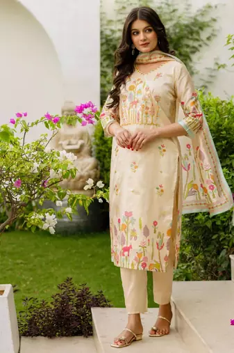 beige festive kurta  set