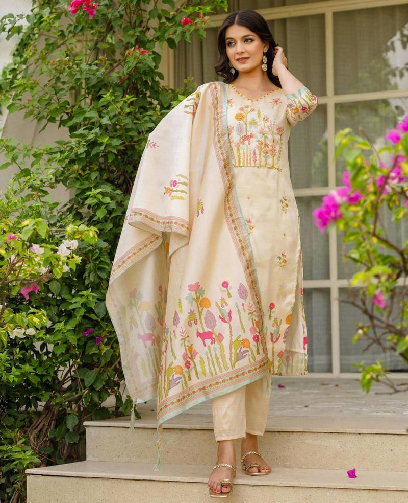 beige festive kurta  set