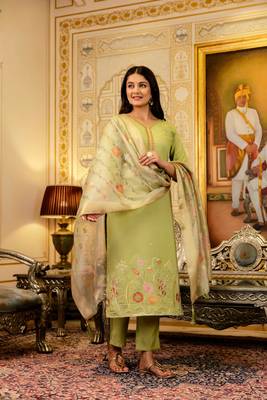 light green silk blend embroidered kurta  2