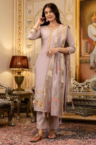 light lavender silk blend kurta set