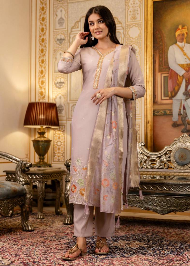 light lavender silk blend kurta set