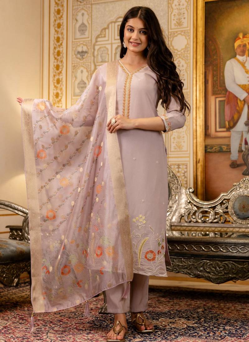 light lavender silk blend kurta set