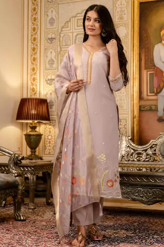 light lavender silk blend kurta set