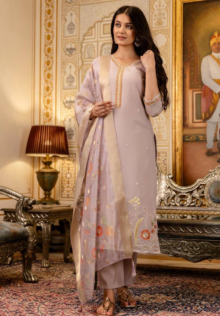 light lavender silk blend kurta set