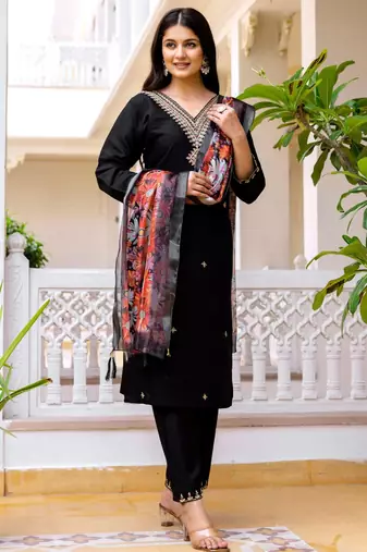 elegant black cotton silk kurta set