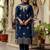 Teal blue silk kurta with geometric zari hem and floral dupatta