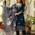 Teal blue silk kurta with geometric zari hem and floral dupatta