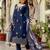 Teal blue silk kurta with geometric zari hem and floral dupatta