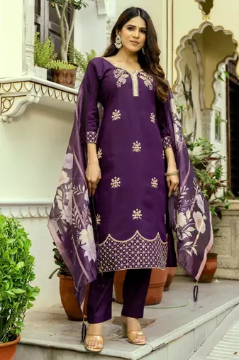  purple silk blend kurta set