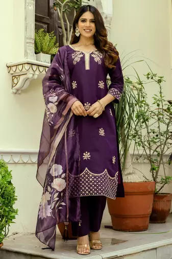  purple silk blend kurta set