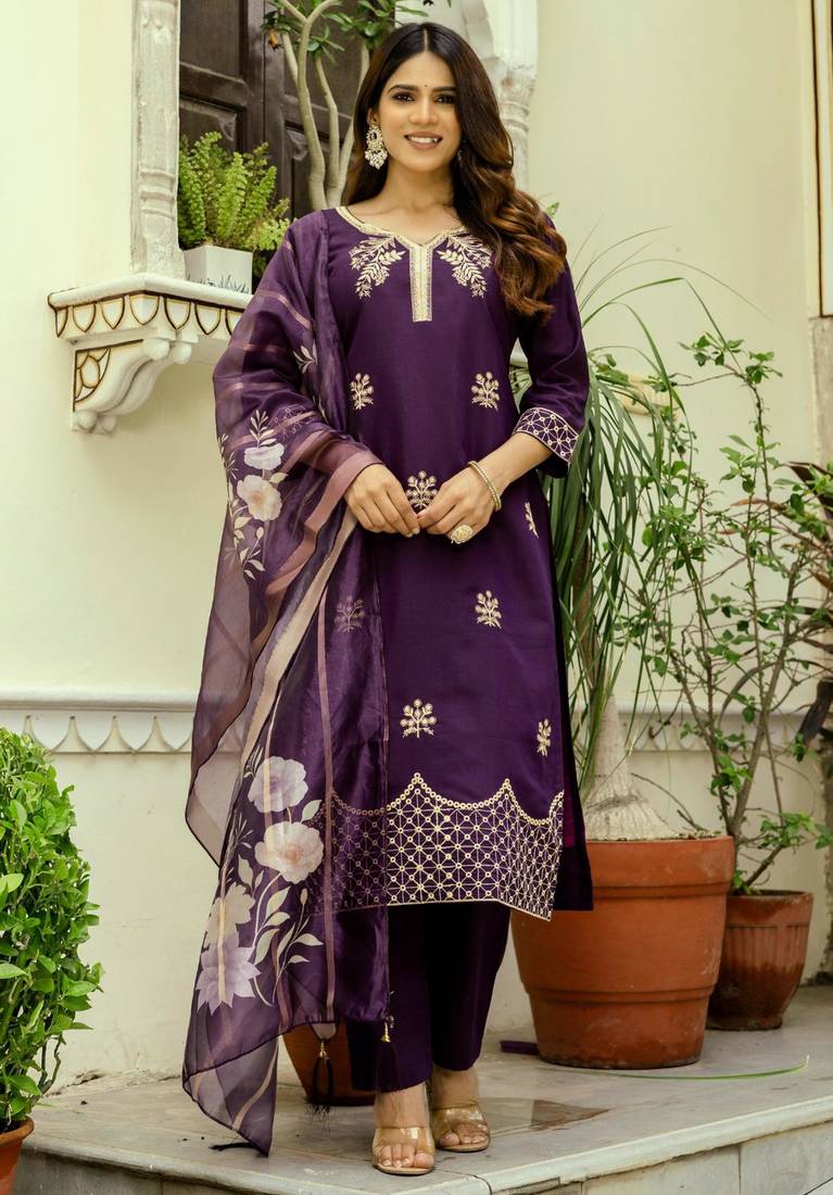  purple silk blend kurta set