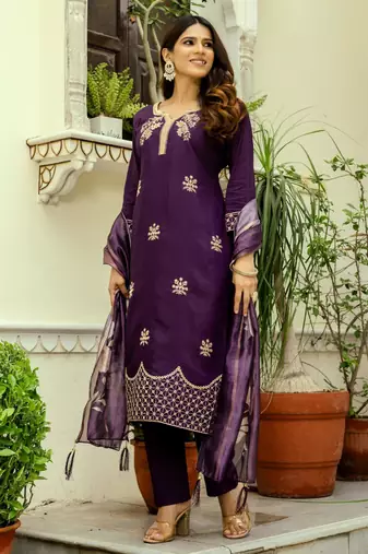  purple silk blend kurta set