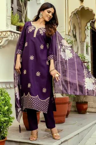  purple silk blend kurta set