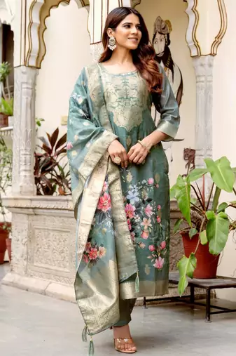grey floral printed kurta set
