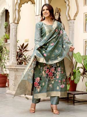 grey floral printed kurta set 4