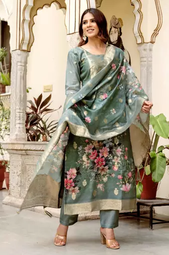 grey floral printed kurta set
