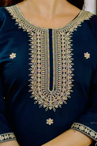 dark blue silk blend kurta set