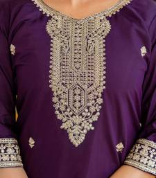 purple silk blend embroidered kurta set