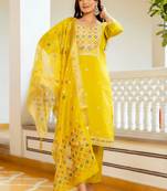 yellow embroidered kurta set