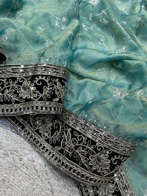 Sky Color  jari dori with Sequins Embroidery Work art silk saree 2