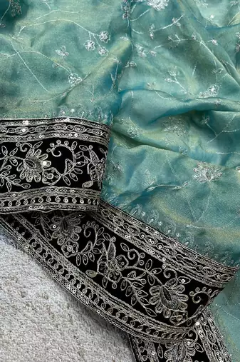 Sky Color  jari dori with Sequins Embroidery Work art silk saree
