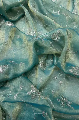 Sky Color  jari dori with Sequins Embroidery Work art silk saree