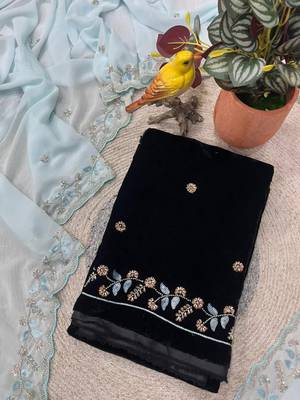 Sky Blue Color Beads and Sequins with Malti Thread Work  Georgette Saree 3
