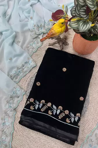 Sky Blue Color Beads and Sequins with Malti Thread Work  Georgette Saree