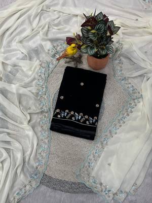Off White Color Beads and Sequins with Malti Thread Work  Georgette Saree 3