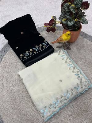 Off White Color Beads and Sequins with Malti Thread Work  Georgette Saree 5