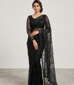 Black Color Jaal Work,Sequins with Beads Work Butterfly Net Saree
