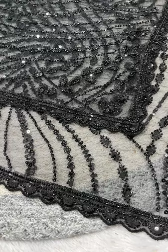 Black Color Jaal Work,Sequins with Beads Work Butterfly Net Saree