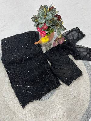 Black Color Jaal Work,Sequins with Beads Work Butterfly Net Saree 4