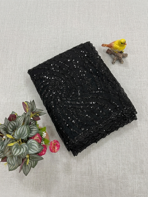 Black Color Jaal Work,Sequins with Beads Work Butterfly Net Saree 5